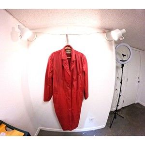 Vintage Donna Pelle Genuine Leather Coat 70s/80s Red Long Jacket Size XL RARE